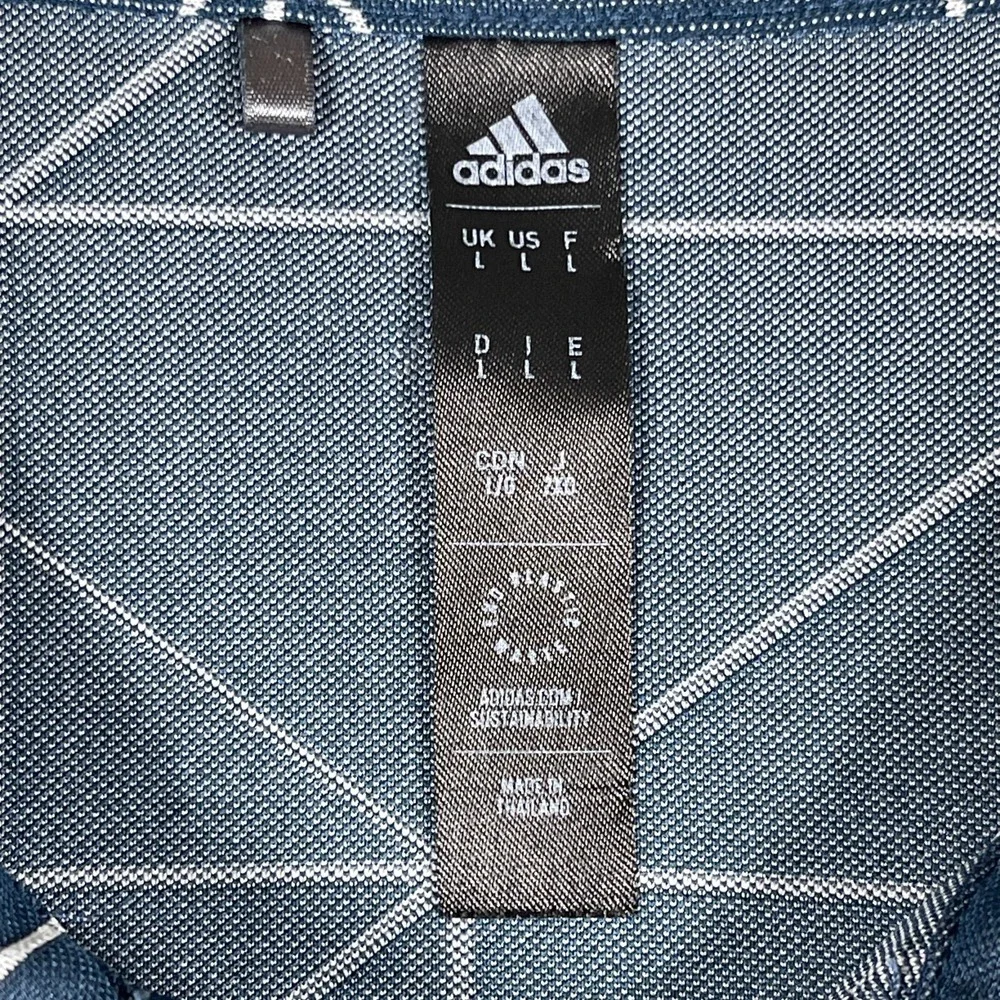Adidas Polo Shirt Mens Large Blue Geometric Print Short Sleeve Golf Activewear
